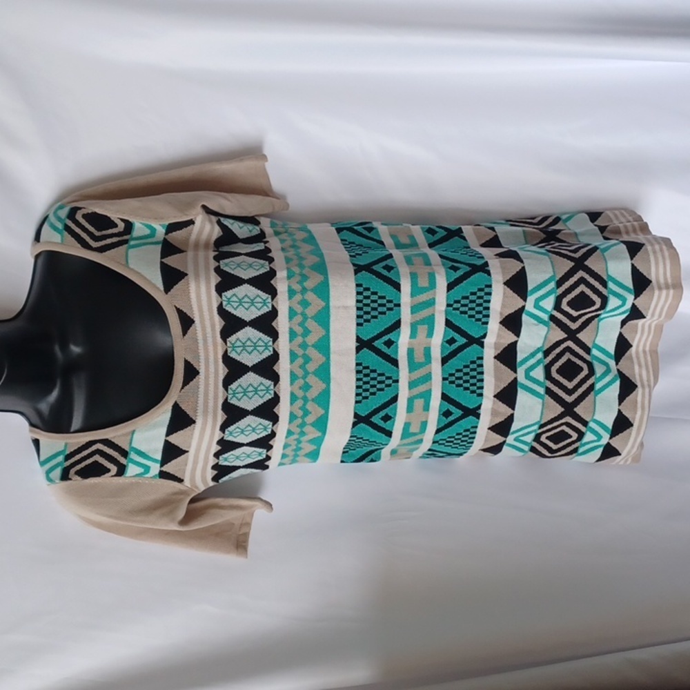 T/O Tribal Aztec Print Scoop Neck Sweater Dress Size M